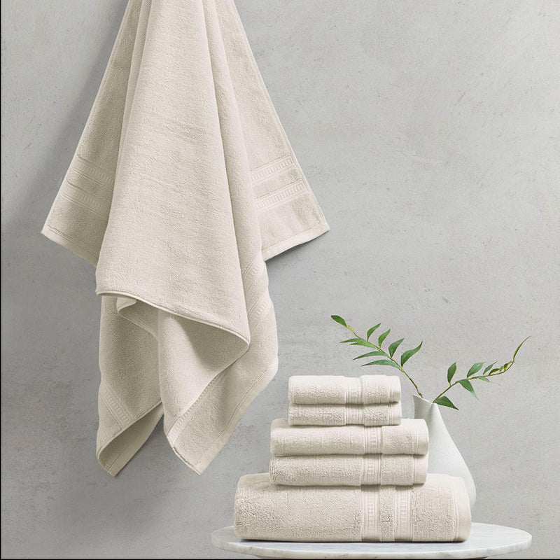 Home Outfitters Ivory 100% Cotton Feather Soft Bath Towel 6PC Set , Absorbent, Bathroom Spa Towel, Transitional