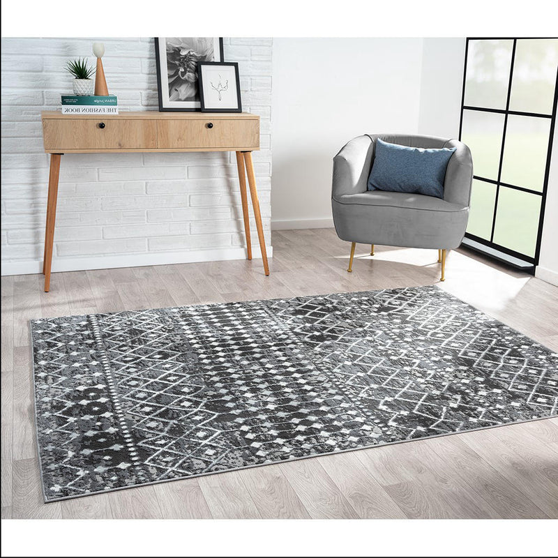 Home Outfitters Charcoal Moroccan Global Print Woven Area Rug 4x6&
