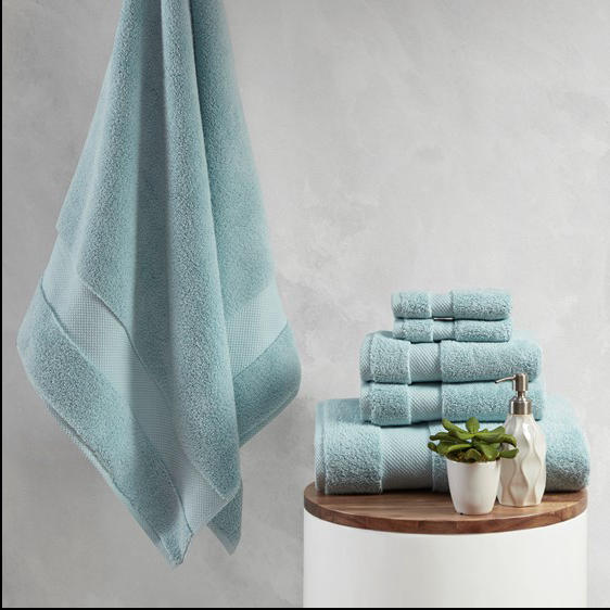 Home Outfitters Blue 100% Cotton 6pcs Bath Towel Set , Absorbent, Bathroom Spa Towel, Glam/Luxury