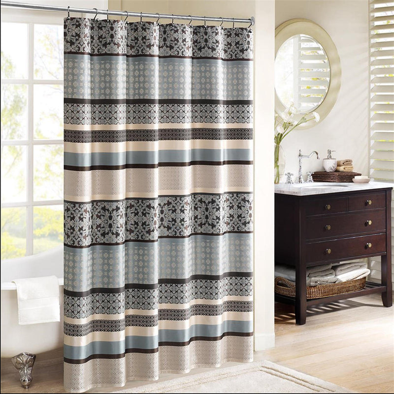 Home Outfitters Blue  Jacquard Shower Curtain 72x72", Shower Curtain for Bathrooms, Traditional