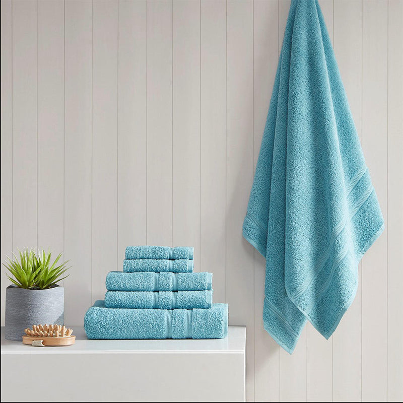 Home Outfitters Aqua 100% Turkish Cotton 6pcs Bath Towel Set , Absorbent, Bathroom Spa Towel, Casual