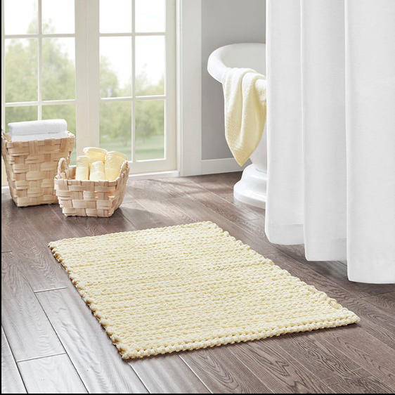 Home Outfitters Yellow 100% Cotton Chenille Chain Stitch Rug 24"Wx40"L, Absorbent Bathroom Floor Mat, Casual