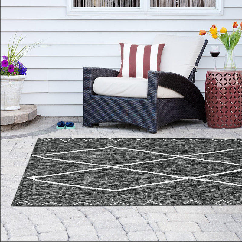Home Outfitters Grey/White  Woven Printed Rug 7.92ft x 10ft , Global Inspired,  Great for Bedroom, Living Room