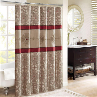 Madison Park Red Jacquard Shower Curtain w/Embroidery 72x72"