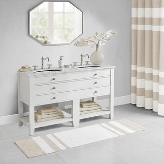 Madison Park Taupe 100% Cotton Reversible Bath Rug 20x30", Absorbent Bathroom Floor Mat, Casual