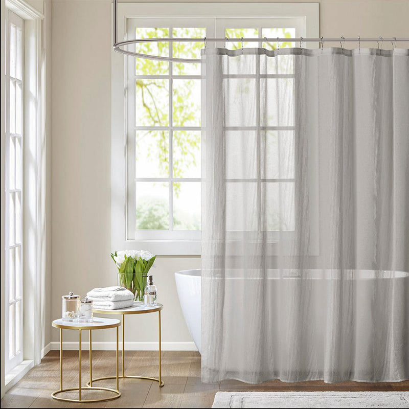 Home Outfitters Grey  Clip Shower Curtain 72x72", Shower Curtain for Bathrooms, Casual