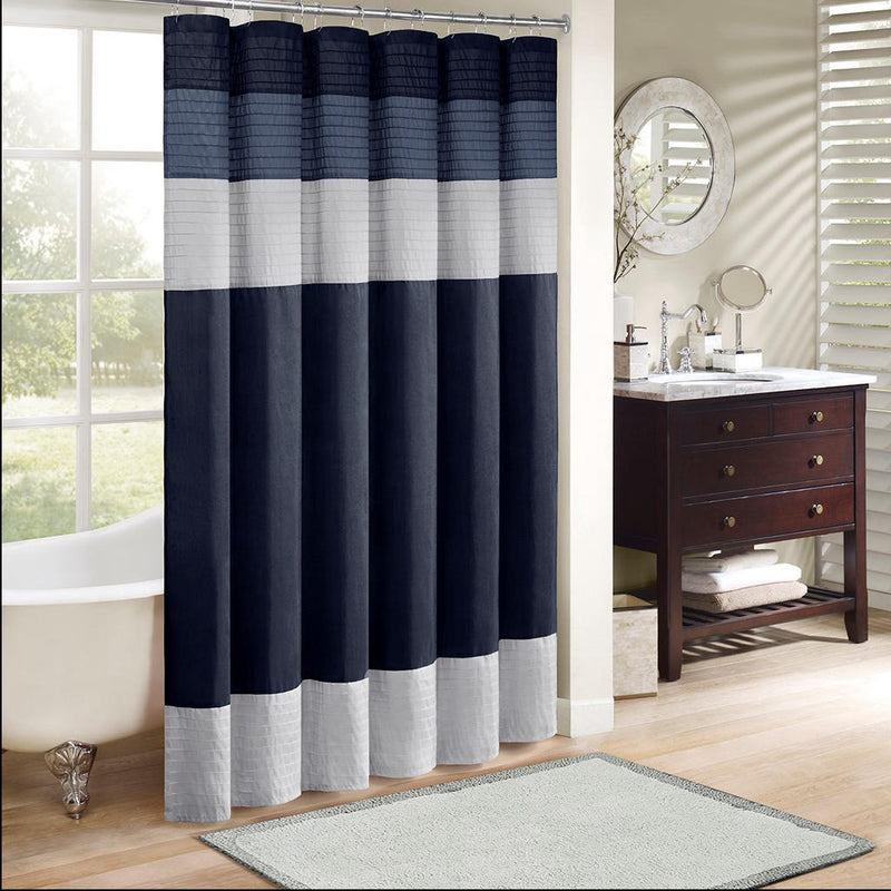 Home Outfitters Navy Faux Silk Shower Curtain 72x72", Shower Curtain for Bathrooms, Transitional