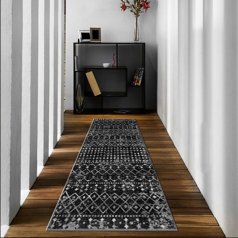 Home Outfitters Charcoal Moroccan Global Print Woven Area Rug 3x8&