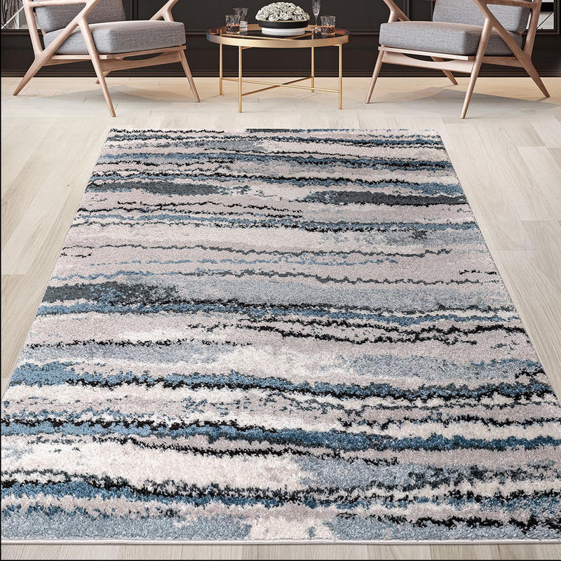 Home Outfitters Blue Watercolor Abstract Stripe Woven Area Rug 5x7&