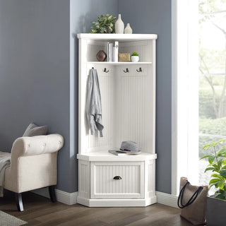 Crosley Furniture Seaside Corner Hall Tree, Distressed White