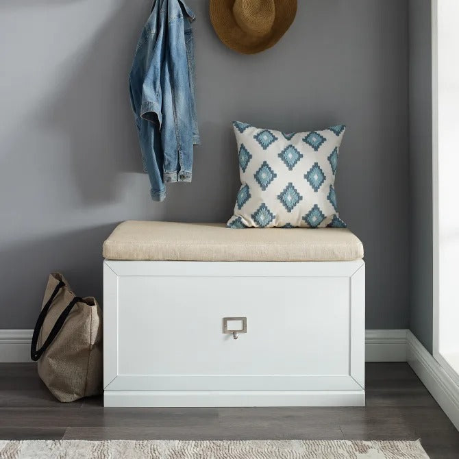 Crosley Furniture Harper Entryway Bench in White/Tan