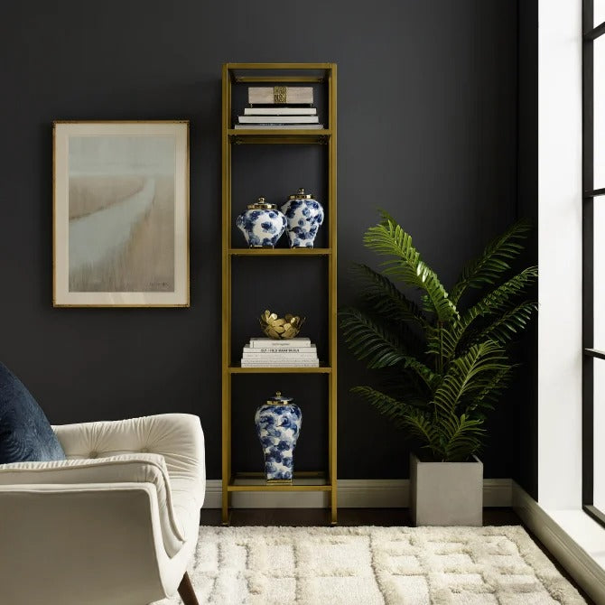 Crosley Furniture Aimee Narrow Etagere Set, Gold and Glass