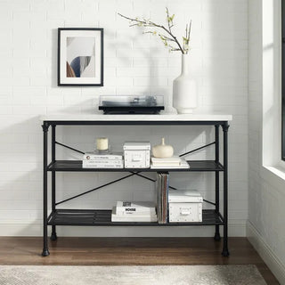 Madeleine Console Table, Steel with Faux Marble Top
