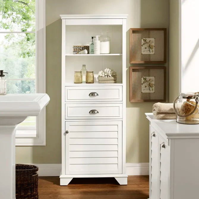 Crosley Furniture Lydia 60-inch Tall Bathroom Cabinet, White