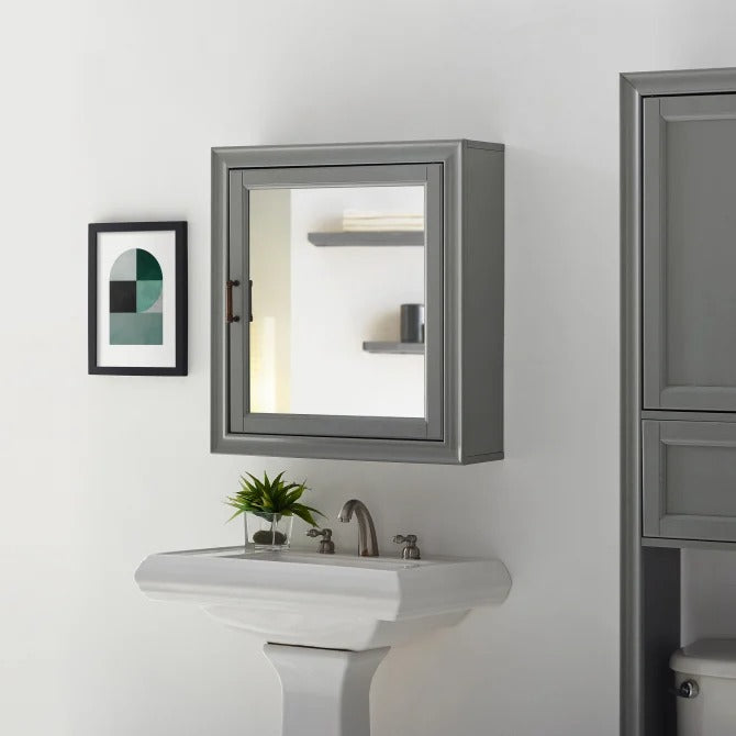 Crosley Furniture Tara Bathroom Mirror Cabinet, Vintage Gray