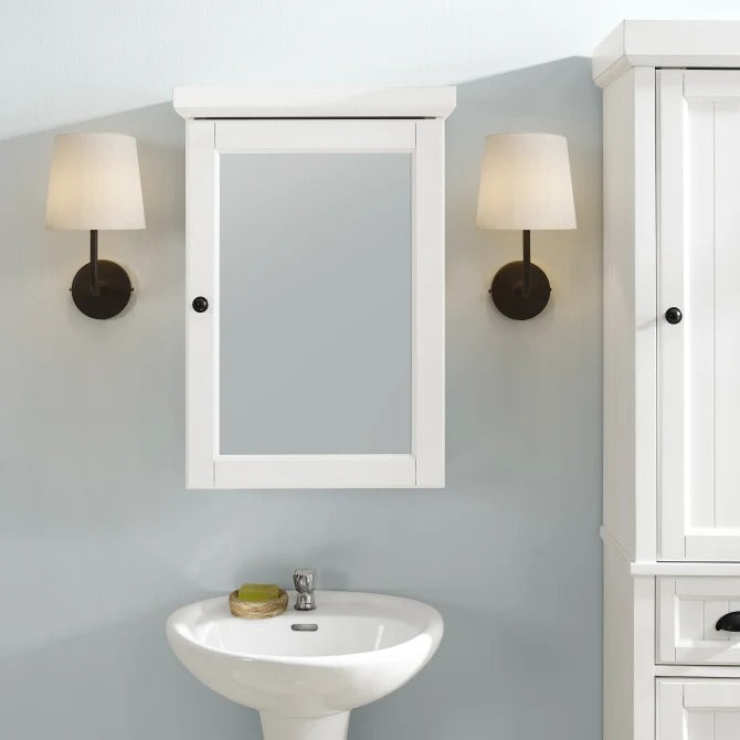 Crosley Furniture Seaside Mirrored Wall Cabinet, Distressed White