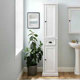 Crosley Furniture Seaside Tall Linen Cabinet, Distressed White
