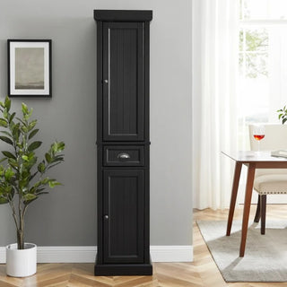 Crosley Furniture Seaside Tall Linen Cabinet, Distressed Black