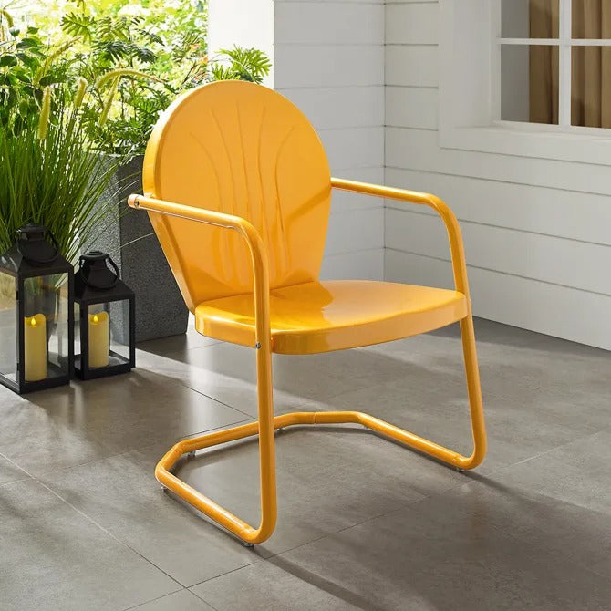 Crosley Furniture Griffith Retro Metal Outdoor Chair, Tangerine