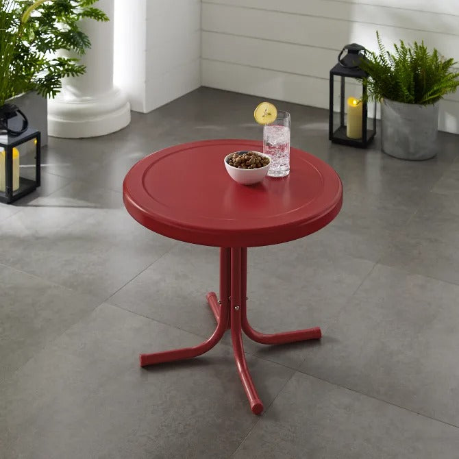 Crosley Furniture Griffith Retro Metal Outdoor Side Table, Dark Red
