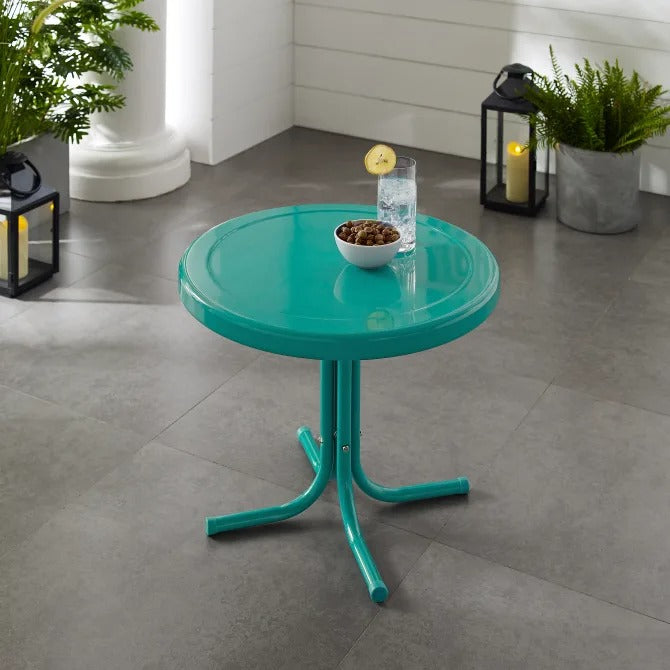 Crosley Furniture Griffith Retro Metal Outdoor Side Table, Turquoise