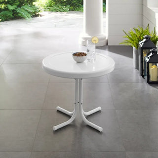 Crosley Furniture Griffith Retro Metal Outdoor Side Table, White-satin