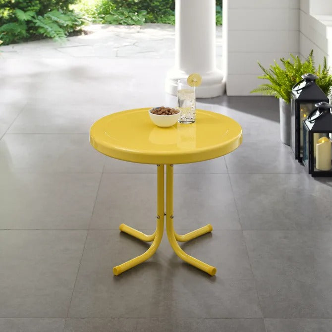 Crosley Furniture Griffith Retro Metal Outdoor Side Table, Yellow