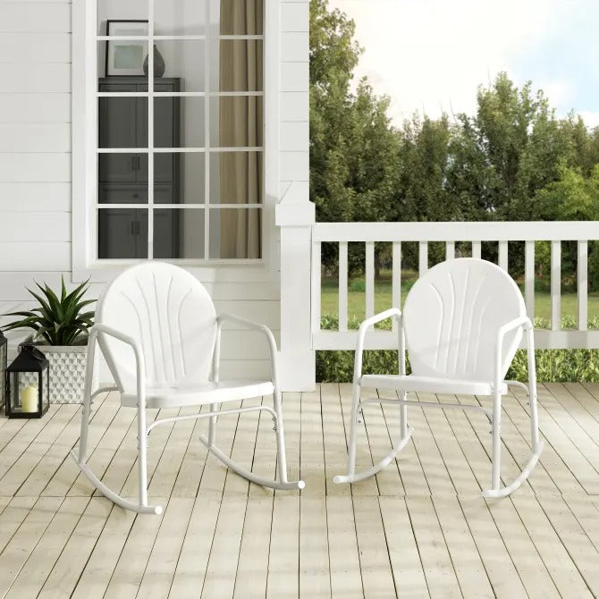 Crosley Furniture Griffith Retro Metal Outdoor Rocking Chairs, White Gloss