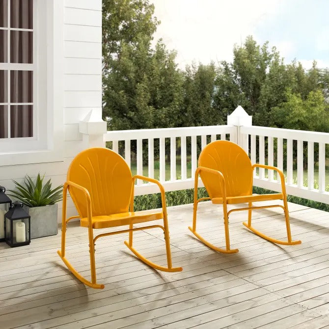 Crosley Furniture Griffith Retro Metal Outdoor Rocking Chairs Tangerine Gloss