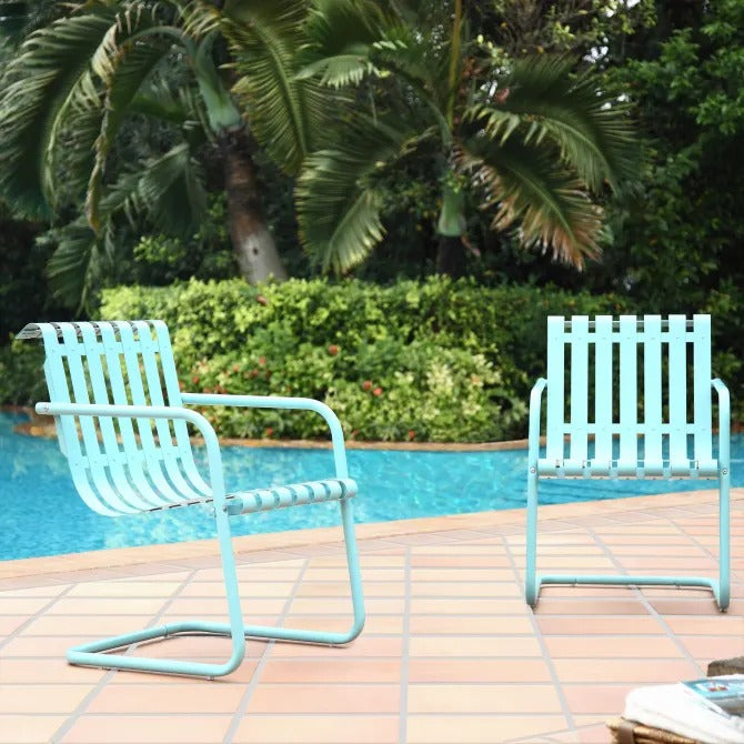 Crosley Furniture Gracie Retro Metal Outdoor Spring Chair - Caribbean Blue (Set of 2)