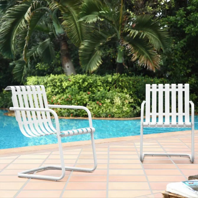 Crosley Furniture Gracie Retro Metal Outdoor Spring Chair - Alabaster White (Set of 2)