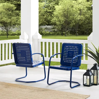 Crosley Bates 2Pc Outdoor Metal Chair Set Navy-gloss