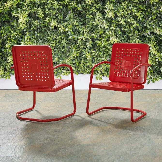 Crosley Brands Bates 2Pc Outdoor Metal Chair Set Red - 2 Armchairs