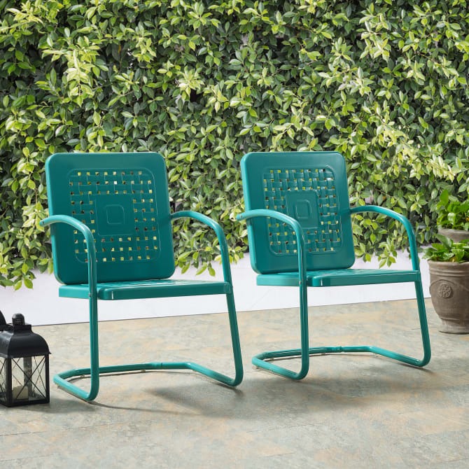 Crosley Brands Bates 2Pc Outdoor Metal Chair Set Turquoise Gloss - 2 Armchairs
