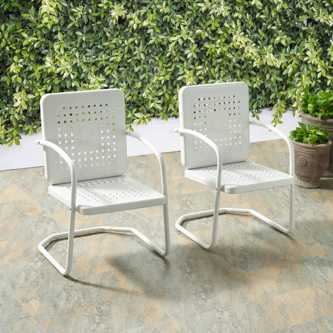Crosley Brands Bates 2Pc Outdoor Metal Chair Set White- 2 Armchairs