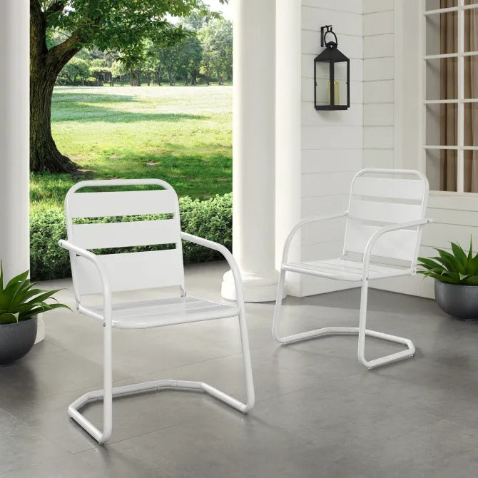 Crosley Furniture Brighton Retro Metal Chair, Set of 2, White