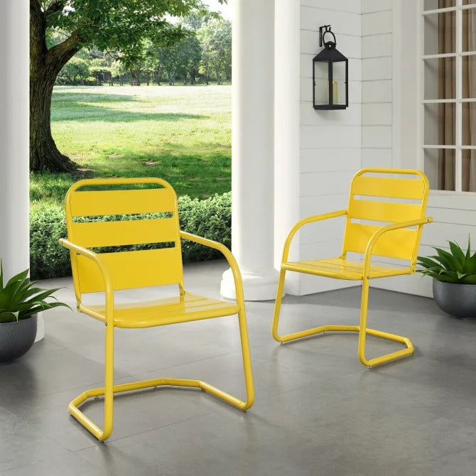 Crosley Furniture CO1030-YE Brighton Retro Metal Chair, Set of 2, Yellow