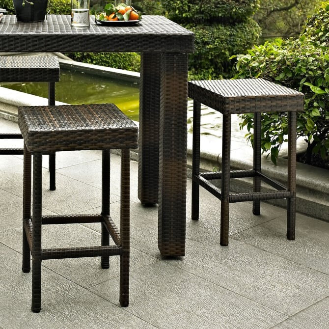 Crosley Furniture Palm Harbor Outdoor Wicker Bar Height Stools, Set of 2, Brown