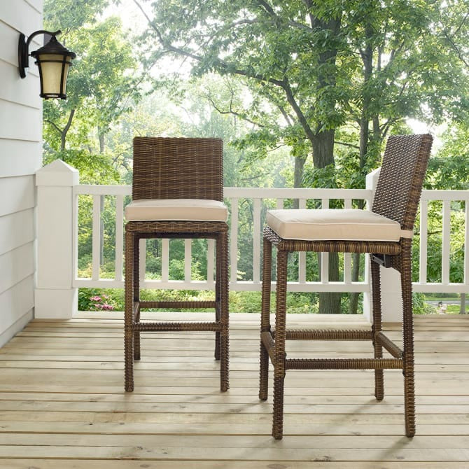 Crosley Bradenton 2pc Outdoor Wicker Bar Height Bar Stool Set Sand/Weathered Brown - 2 Bar Stools