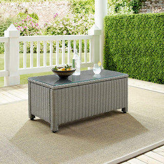 Crosley Furniture Bradenton Outdoor Wicker Rectangular Tempered Glass Top Coffee Table, Gray