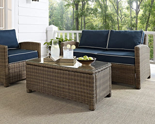Crosley Furniture Bradenton Outdoor Wicker Rectangular Tempered Glass Top Coffee Table, Brown