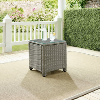 Crosley Furniture Bradenton Outdoor Wicker Tempered Glass Top Side Table, Gray