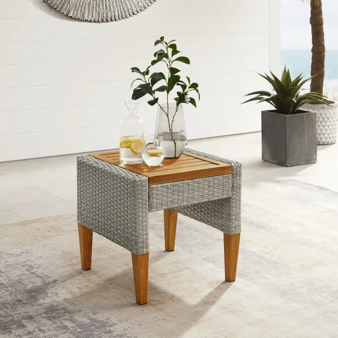 Crosley Furniture Capella Outdoor Wicker Side Table Grey