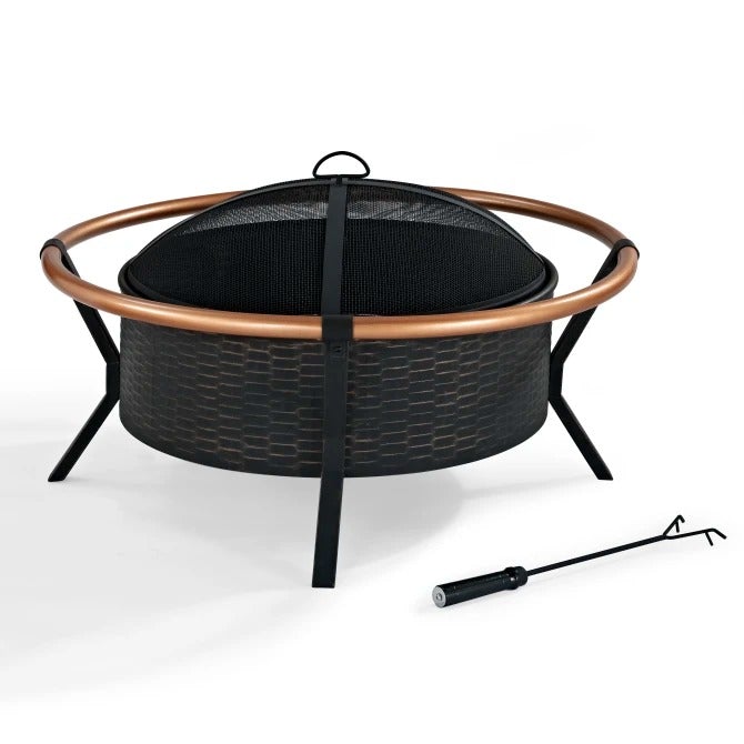 Home Outfitters Outdoor Fire Pit with Oversized Bowl and Copper Ring - Black and Copper