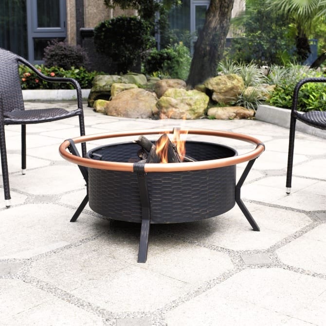 Home Outfitters Outdoor Fire Pit with Oversized Bowl and Copper Ring - Black and Copper
