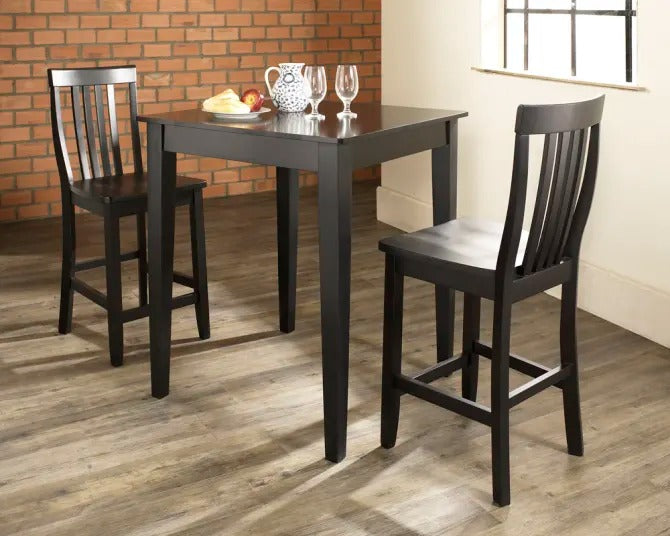 Crosley Furniture 3-Piece Pub Set with Tapered Leg Table and X-Back Stools, Black