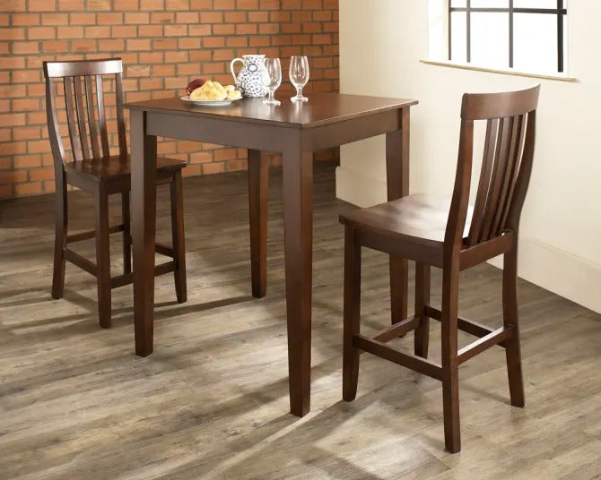 Crosley Furniture 3-Piece Pub Set with Tapered Leg Table and Schoolhouse Stools, Vintage Mahogany