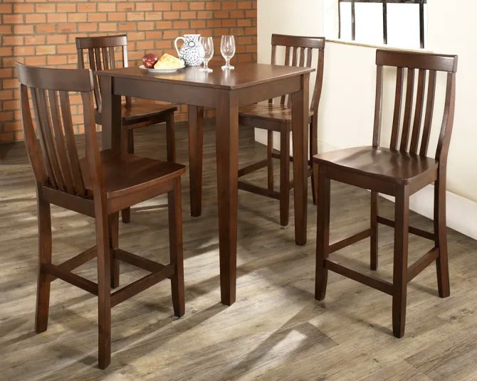 Crosley Furniture 5-Piece Pub Dining Set with Tapered Leg and School House Stools