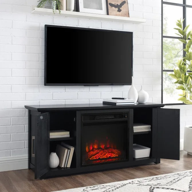 Crosley Furniture Camden 48-inch Low Profile TV Stand with Electric Fireplace, Black