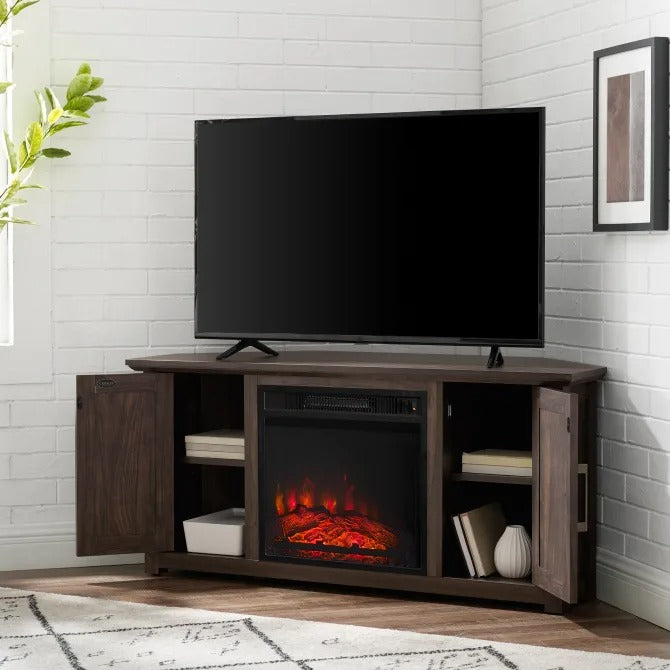 Crosley Furniture Camden 48" Corner Tv Stand with Fireplace Dark Walnut